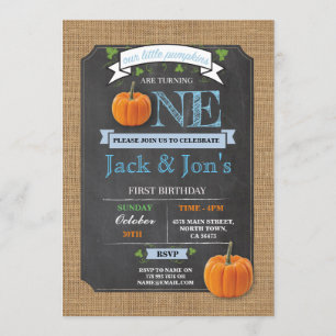 Twins Pumpkin 1st First One Birthday Party Invite
