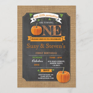 Twins Pumpkin 1st First One Birthday Party Invite