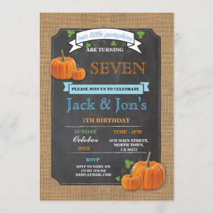 Twins Pumpkin Any Age Birthday Party Boy's Invite