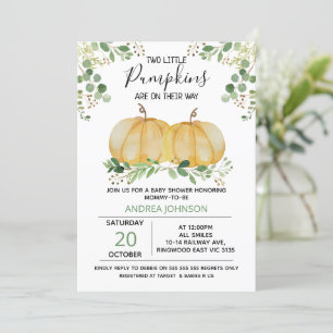 Twins Pumpkin Green Foliage Baby Shower Invitation
