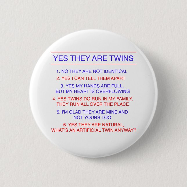 Twins Questions Fraternal 6 Cm Round Badge (Front)