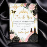 Twins Quinceañera Sweet 16 Black Pink Floral Thank You Card<br><div class="desc">Personalise this lovely black and pink roses floral gold twins quinceañera / birthday thank you with own wording easily and quickly, simply press the Edit Using Design Tool button to further re-arrange and format the style and placement of the text.  Matching items available in store! (c) The Happy Cat Studio...</div>