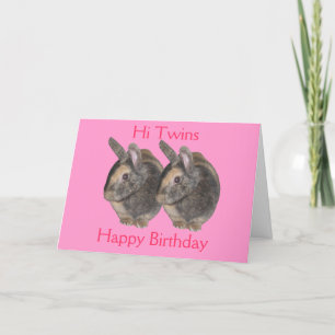 Twins, rabbit photo, birthday card