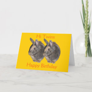 Twins, rabbit photo, birthday card