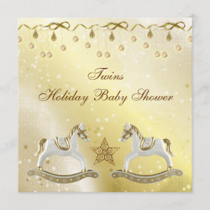 Twins Rocking Horses Neutral Christmas Baby Shower Invitation