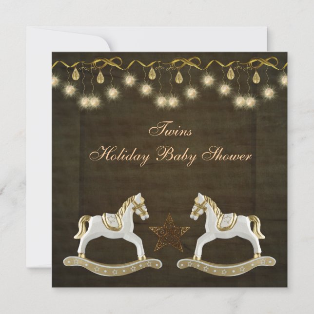 Twins Rocking Horses Neutral Christmas Baby Shower Invitation (Front)