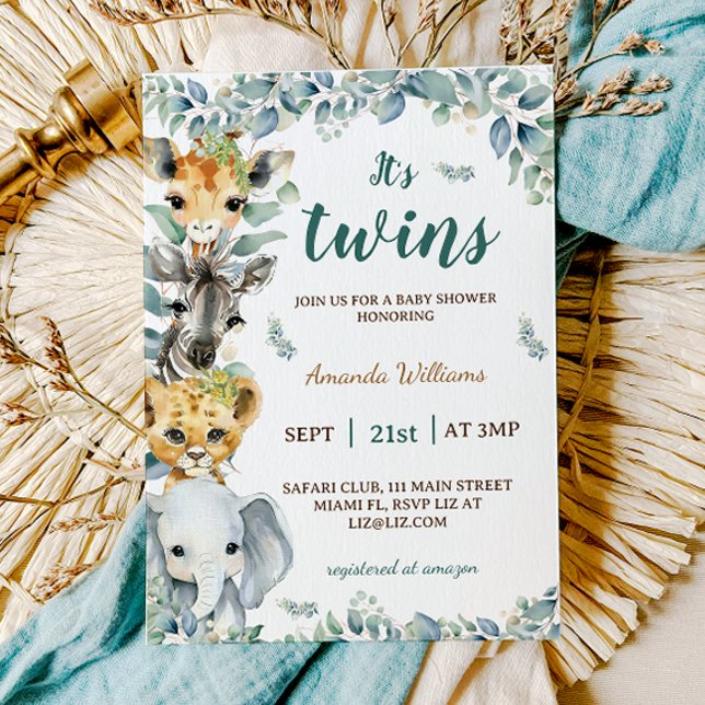 Twins Safari Animals Boho Baby Shower Invitation (Creator Uploaded)