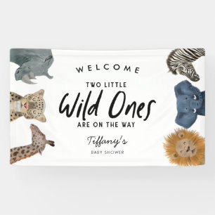 Twins Safari Animals Theme Baby Shower Welcome  Banner