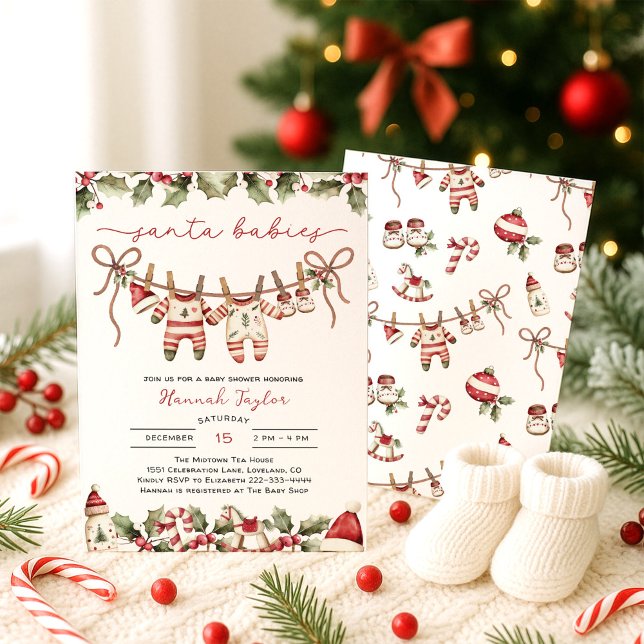 Twins Santa Baby Christmas Baby Shower Invitation (Creator Uploaded)