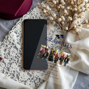 Twins Siblings Modern Dark Blue Grads Photo TMF26 Acrylic Invitations