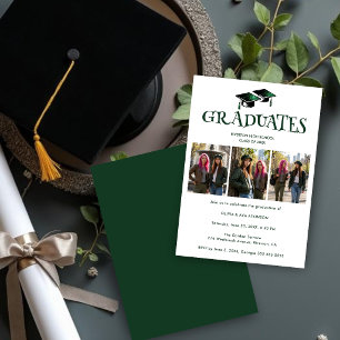 Twins Siblings Modern Dark Green Grads Photo TMF26 Invitation