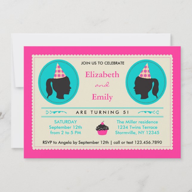 Twins Silhouette Birthday Invitation (Front)