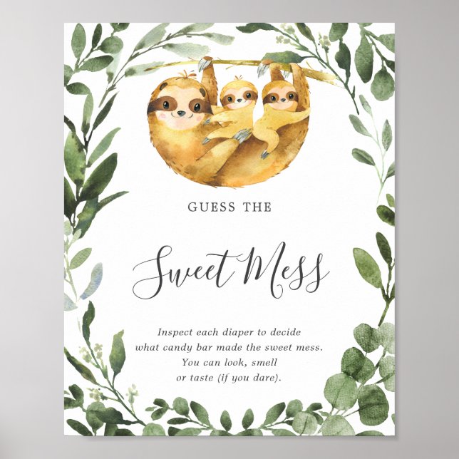 Twins Sloth Baby Shower Guess The Sweet Mess Poster (Front)