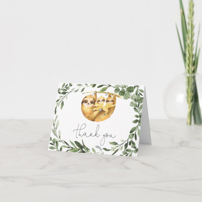 Twins Sloth Baby Shower Thank You Card (Front)