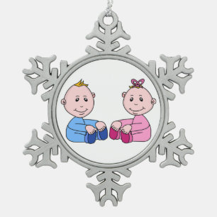 TWINS SNOWFLAKE PEWTER CHRISTMAS ORNAMENT