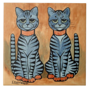 “Twins” Striped Cats by Louis Wain Ceramic Tile