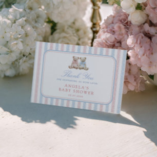 Twins Stripes & Teddy Bears Baby Shower Thank You Enclosure Card