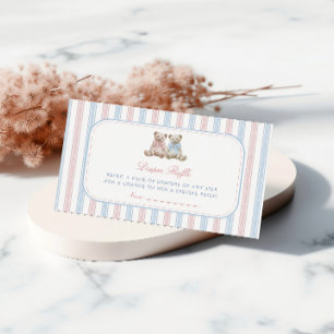 Twins Stripes Teddy Bears Diaper Raffle Card
