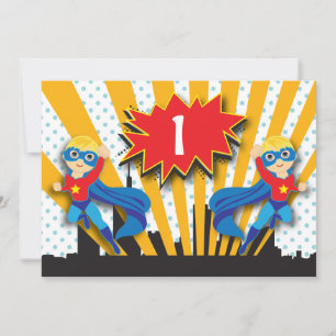 Twins Superhero Birthday     Blonde Invitation