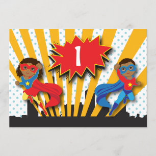 Twins Superhero Birthday Invitation
