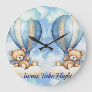 Twins Take Flight Nursery Large Clock