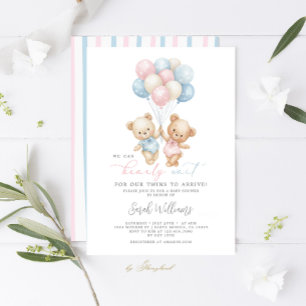 Twins Teddy Bear Boy and Girl Baby Shower Invitation