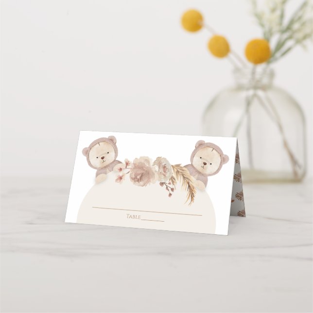 Twins  Teddy Bear Party Table Number Name  Place Card (Front)