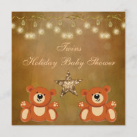 Twins Teddy Bears Neutral Christmas Baby Shower