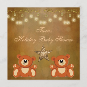 Twins Teddy Bears Neutral Christmas Baby Shower Invitation