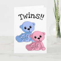 Twins Teddy Bears Personalised Greeting Card