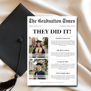 Twins They Did It Joint Graduation Newspaper Photo Invitation