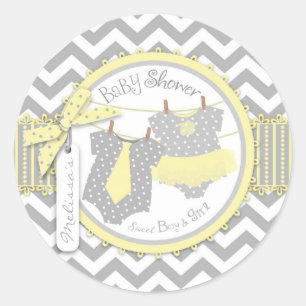 Twins Tie Tutu Chevron Baby Shower Classic Round Sticker