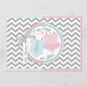 Twins Tie Tutu Chevron Baby Shower Invitation