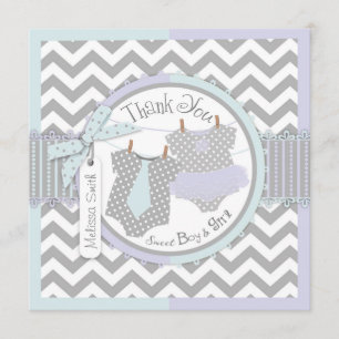 Twins Tie Tutu Chevron Print Thank You Card