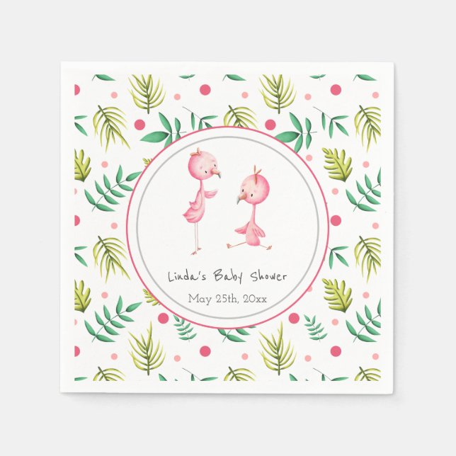 Twins Tropical Flamingo Personalised Baby Shower  Napkin (Front)