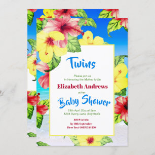 Twins Tropical Flower Beach Floral Baby Shower Invitation