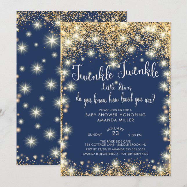 Twins Twinkle Twinkle Little Stars Baby Shower Invitation (Front/Back)