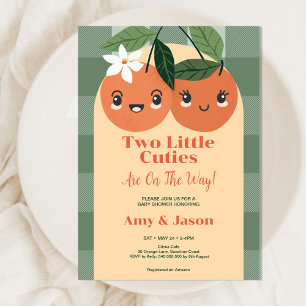Twins Two little Cuties Orange Baby Shower Invitation
