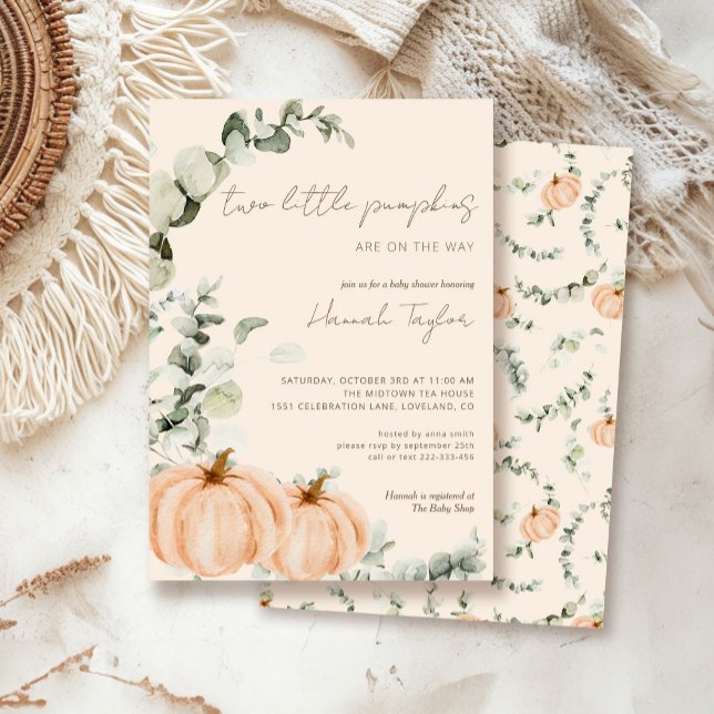 Twins Two Little Pumpkins Fall Baby Shower Invitation (Creator Uploaded)