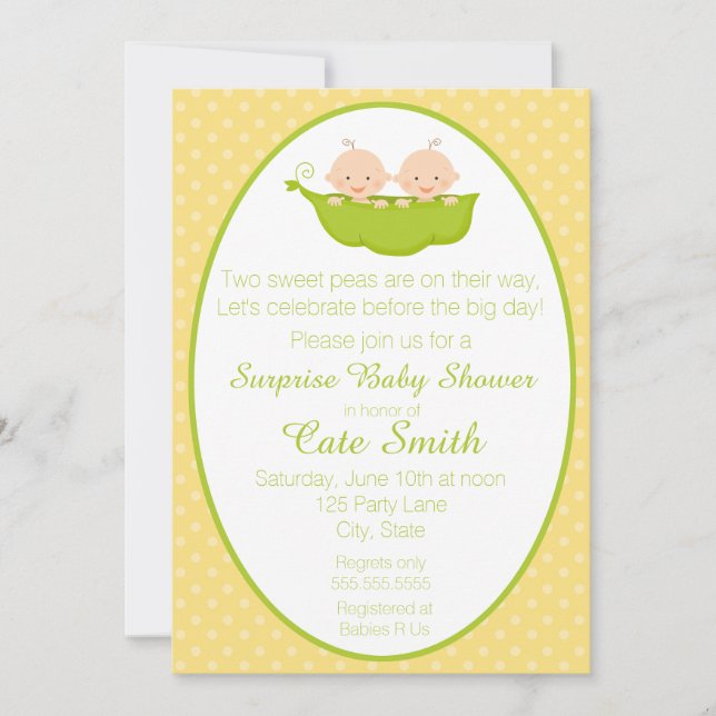 Twins Two Peas in a Pod Baby Shower Invitation (Front)