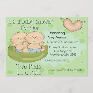 Twins two peas in a pod baby shower invitation