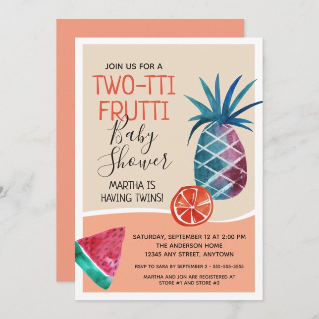 Twins Two-tti Frutti Baby Shower Invitation (Front/Back)