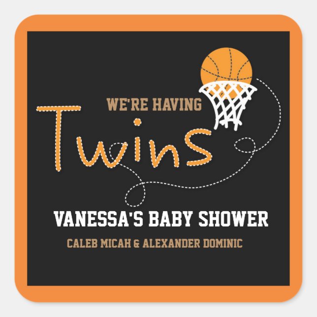 TWINS Typography BASKETBALL Baby Shower Sticker (Front)