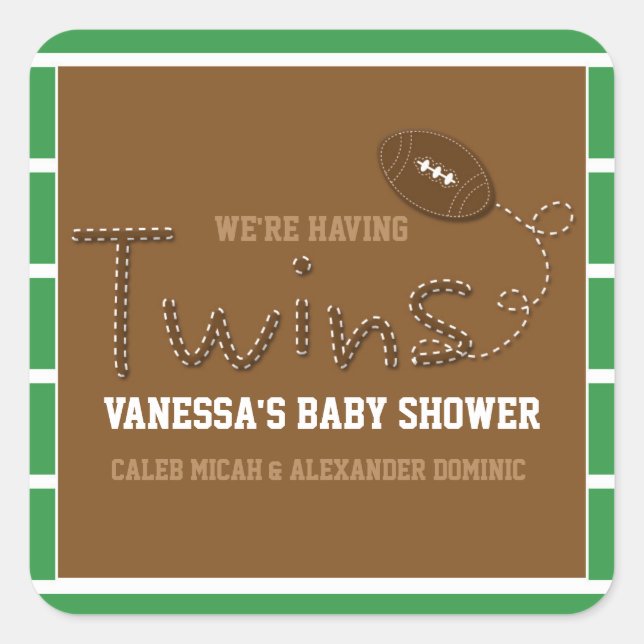 TWINS Typography Football Baby Shower Sticker (Front)