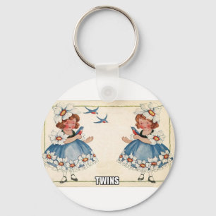 twins vintage style key ring