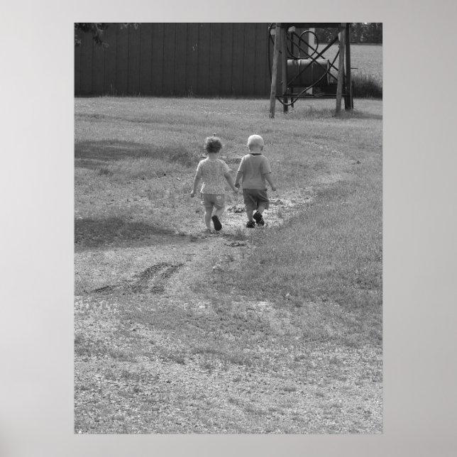 twins walking black and white poster (Front)