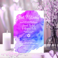 Twins Watercolor Purple Blue Star BAT MITZVAH