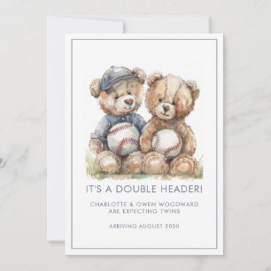 Twins Watercolor Teddy Bears Pregnancy Announcement