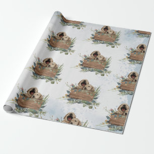 Twins Watercolour Puppies Baby Wrapping Paper
