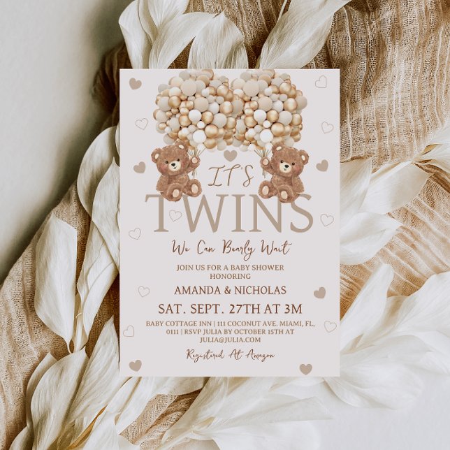Twins We Can Bearly Wait Baby Shower Invitation (Creator Uploaded)